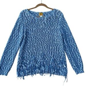 Ruby Rd. Women's XL Blue Fringe Knit Pullover Sweater Long Sleeve